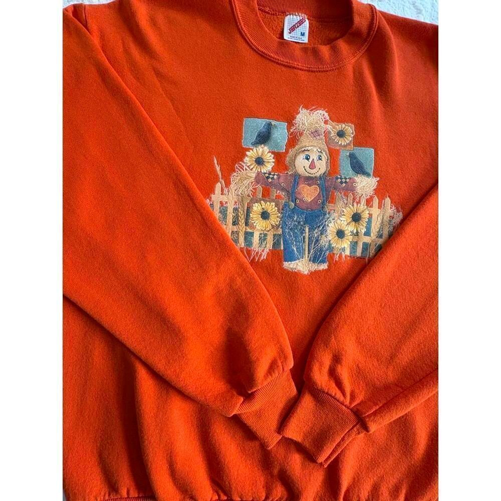 Vintage Scarecrow Fall Sweatshirt Jerzees Orange Sunflowers Women’s Medium
